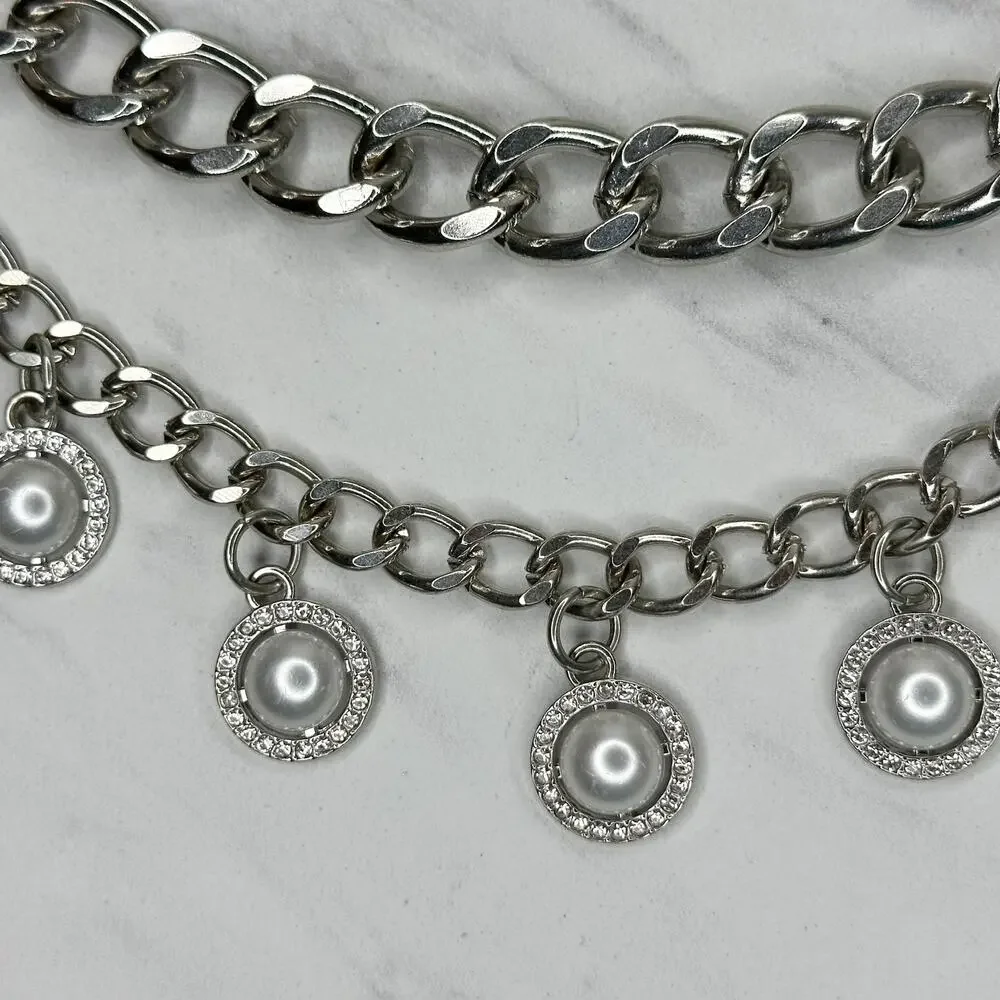 Steve Madden Rhinestone Faux Pearl Chain Belt OS ✨